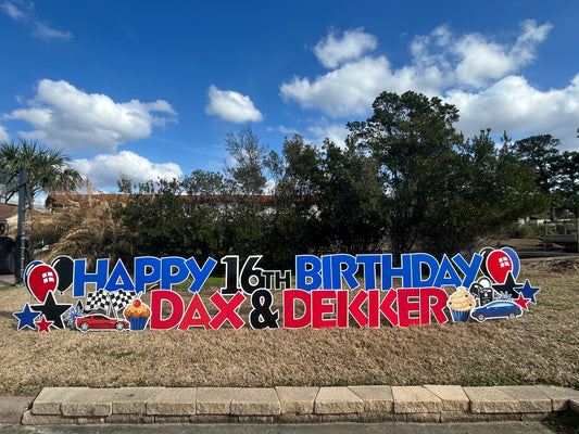 Colorful birthday yard sign rental for two people