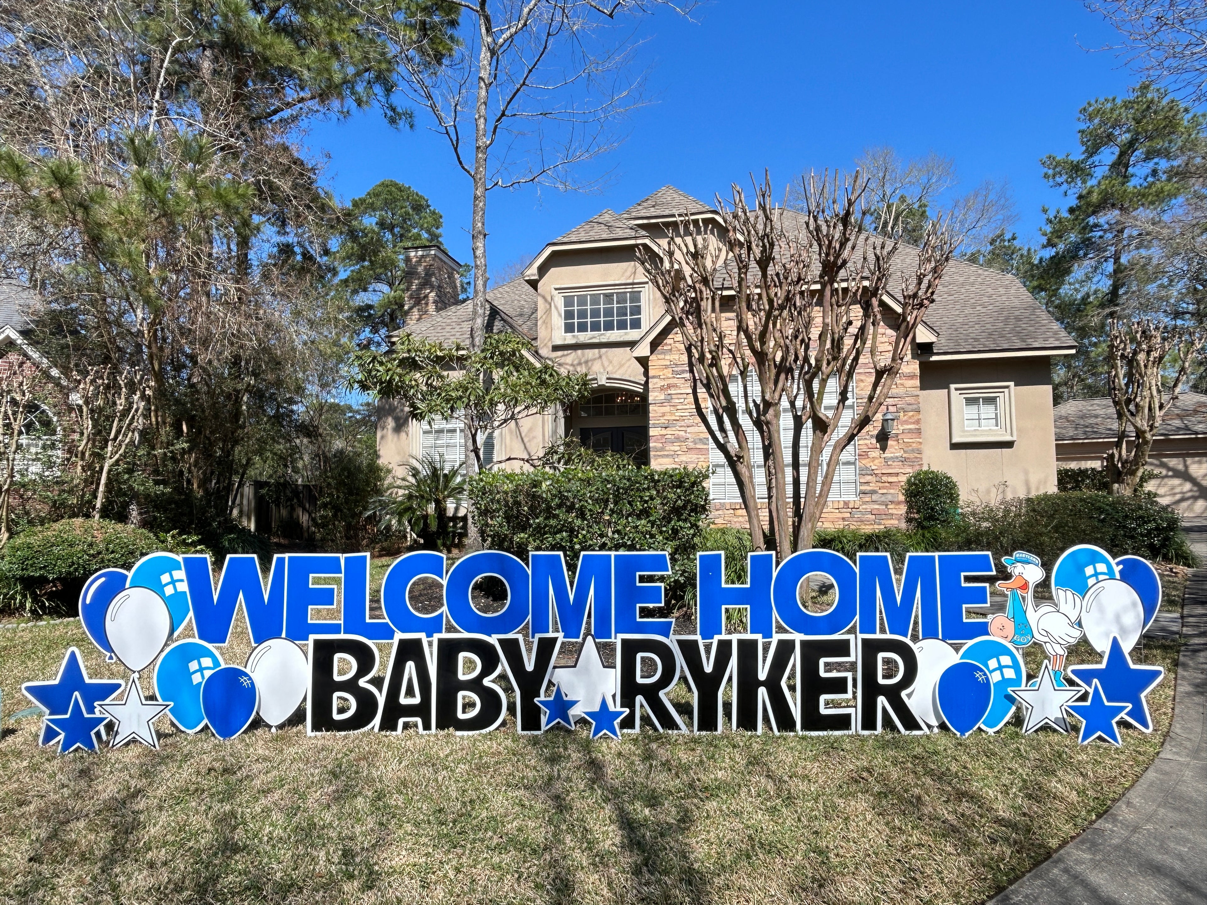 Welcome baby yard card display with balloons