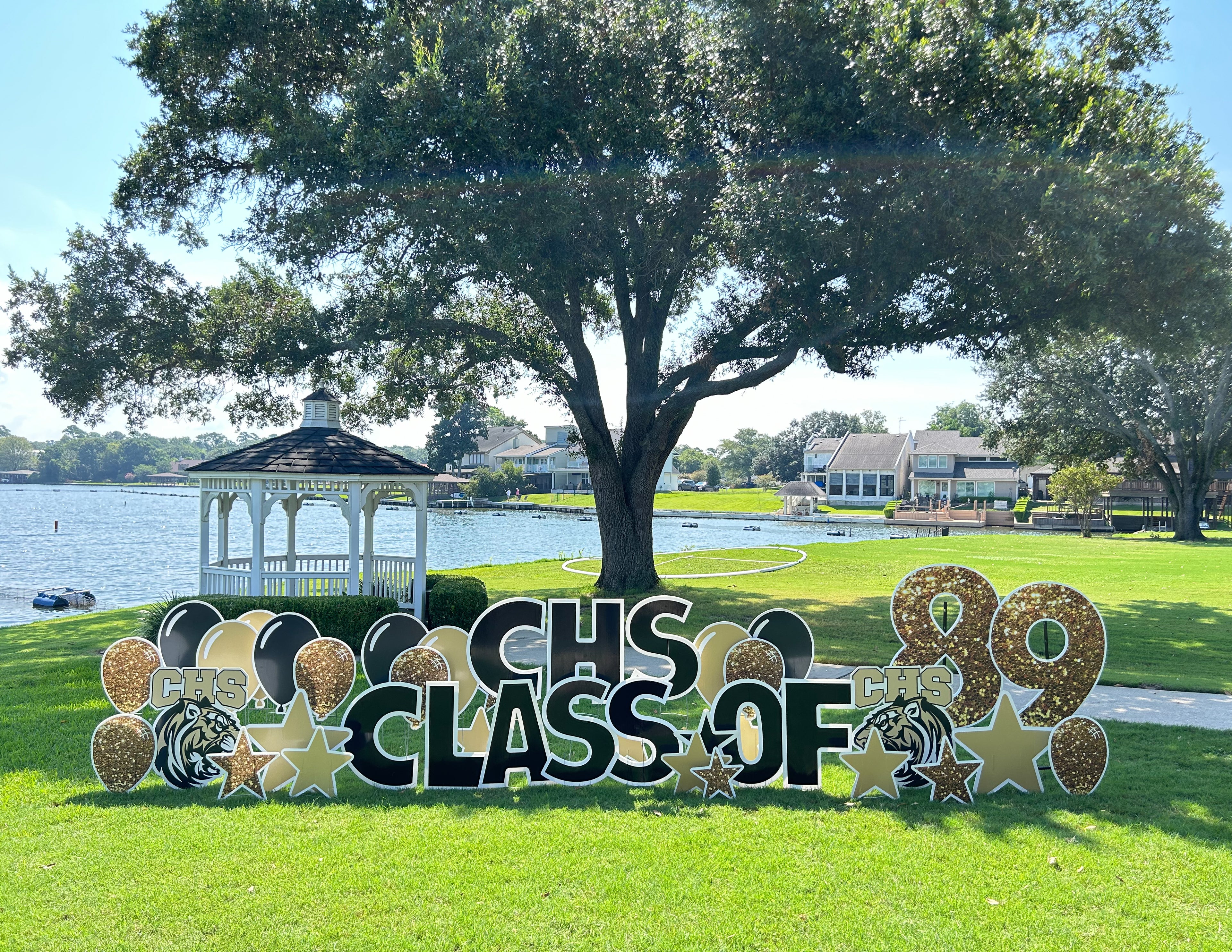 Class Reunion Event yard card rental with school colors and graduation year graphics