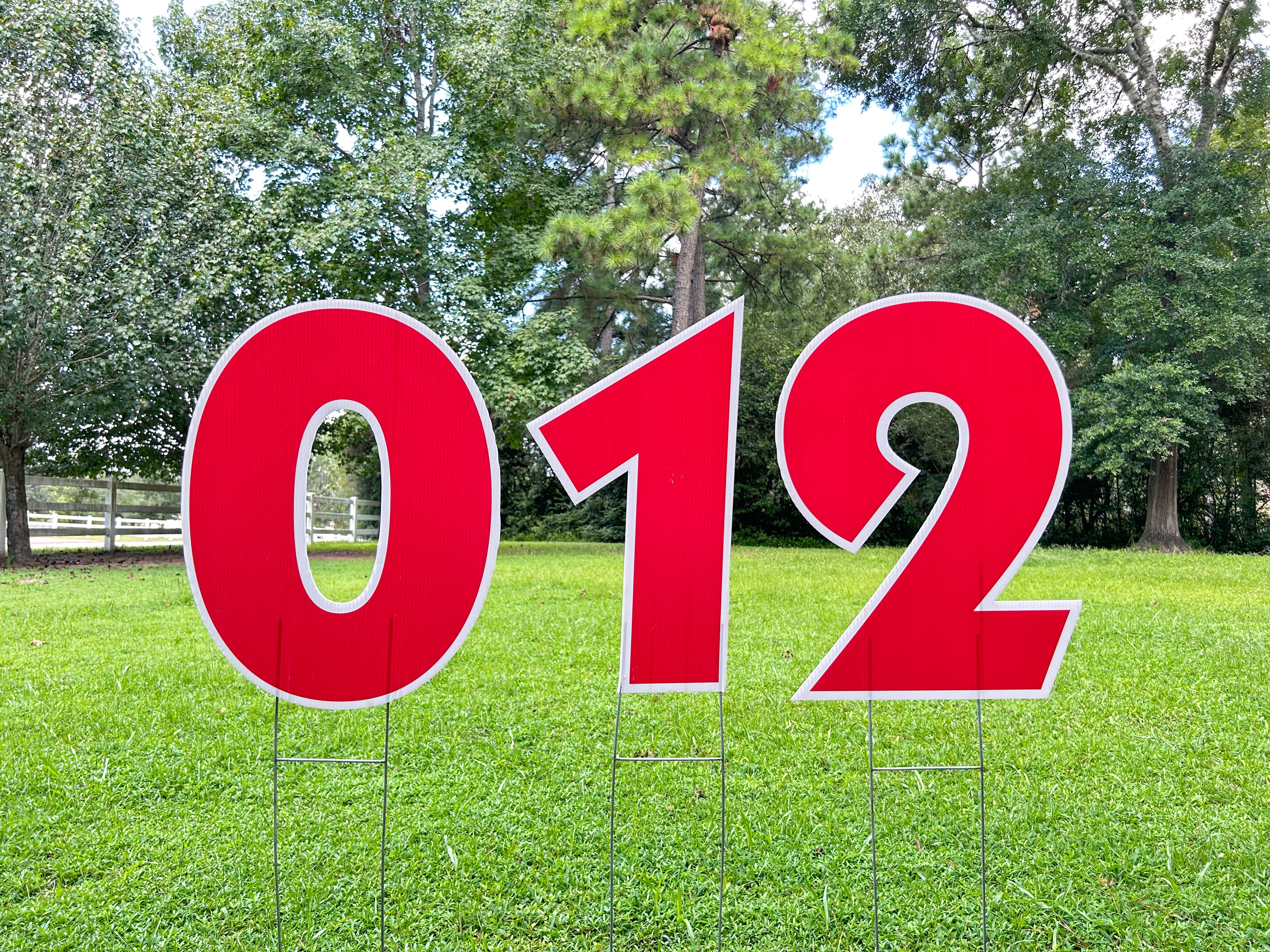 A display of Texas Party in the Yard's number color options, featuring a range of bold and vibrant colors for customizing age-specific yard card messages in Montgomery County, TX.